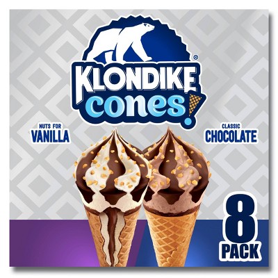 Klondike Frozen Dessert with Nuts for Vanilla & Classic Chocolate Cones – 30oz/8ct