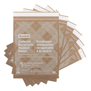 Scotch 6pk Curbside Recyclable Mailer Size 5 Brown: Self-Adhesive Padded Shipping Envelopes, 16"x10.5" - 1 of 4