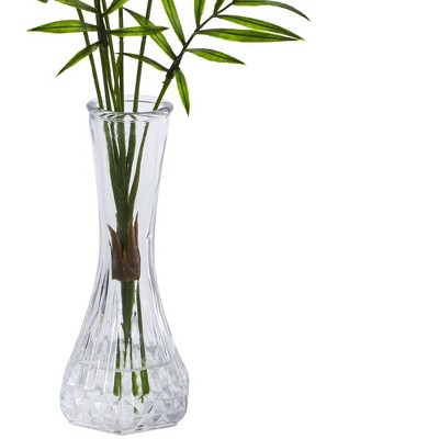 17.25" Green Plastic Mini Palm Arrangement in Glass Vase Set