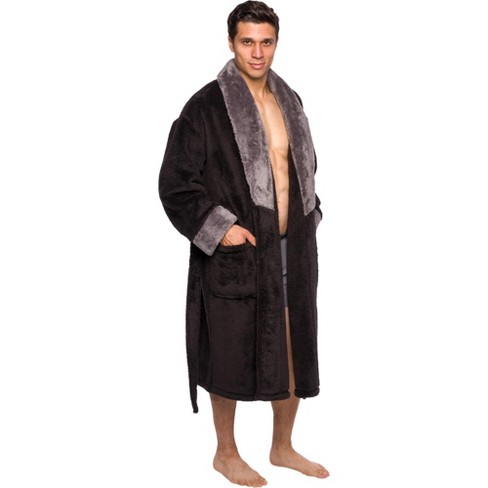 Ross Michaels Mens Robe Shawl Collar Wrap Style - Mid Length Plush Fleece  Bathrobe at  Men’s Clothing store