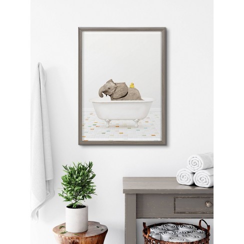 18" x 24" Blake Baby Elephant Bath Time Framed Printed Glass - Kate & Laurel: Nursery Wall Decor, Bathroom Art - image 1 of 4