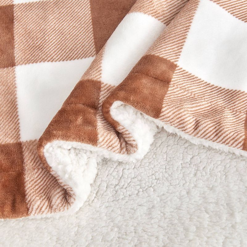 Cozy Buffalo Check Plush with Shearling Reverse Bed Blanket - Isla Jade, 3 of 8