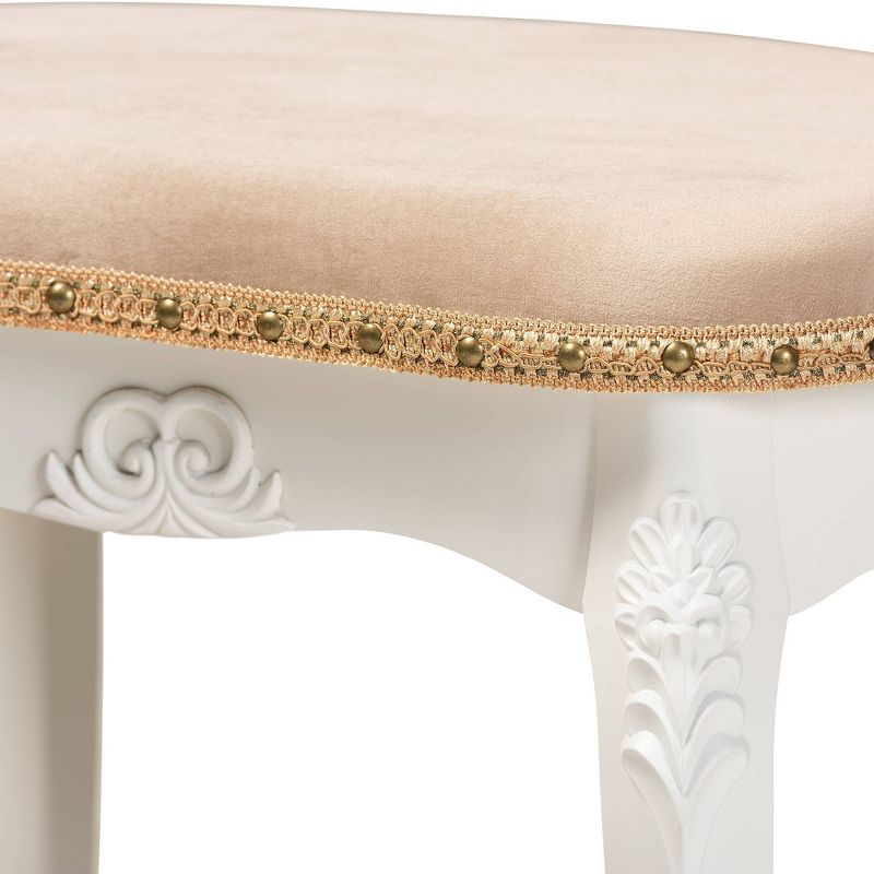 Gabrielle Velvet Fabric Upholstered Wood Vanity Ottoman Sand/White/Gold - Baxton Studio, 6 of 10