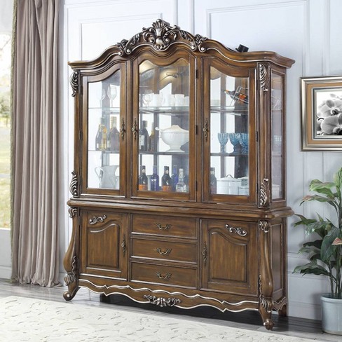 76" Latisha Decorative Storage Cabinet Antique Oak - Acme Furniture: No Assembly, Tempered Glass, 5 Drawers - image 1 of 4