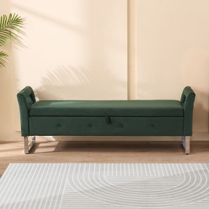 Lyngins 67.91" Velvet Storage Bench,Entryway Bench with Armrests and Metal Legs,Ottomans for Living Room,Bedroom,Office - 1 of 4