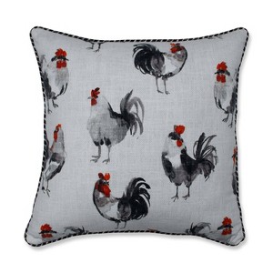 Rooster Linen Square Throw Pillow Black - Pillow Perfect, Red Gray Black
