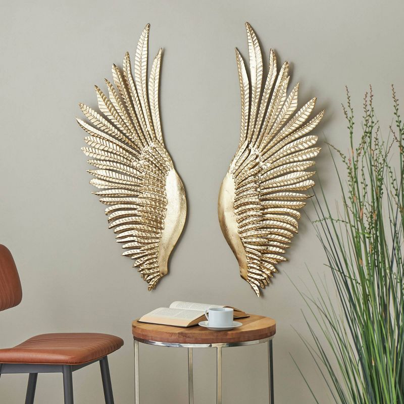 Set of 2 Metal Bird Wing Wall Decors with Textured Metallic Finish Gold - Olivia &#38; May, 2 of 6