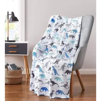 Kate Aurora Juvi Essentials Ultra Soft & Plush White & Blue Multi Dinosaur Fleece Accent Throw Blanket - 50 in. W x 60 in. L