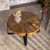 33.46"Retro drawing technology Splicing Round Coffee Table,Fir Wood Table Top with Cross Legs Base - 4 of 4