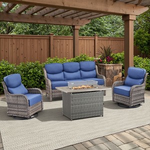 Belord Patio Furniture Set with Firepit, 6-INCH Extra Thick Cushion 4 Pieces Outdoor Patio Furniture Set with Swivel Chairs, Couch, and Firepit Table - 1 of 4