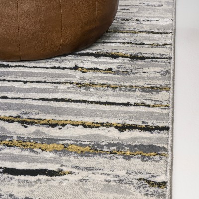 Gray and Black Striped Synthetic 3x5 Area Rug