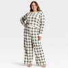 Women's Plaid Ribbed Long Sleeve Holiday Matching Family Pajama Shirt - Wondershop™ Cream - 3 of 4