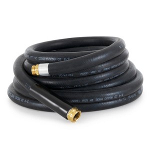Apache 98108802 25 Foot Industrial Rubber Garden Water Hose with Heavy Duty MGHT x FGHT Brass Fittings and 1 Bend Restrictor, Black - 1 of 4