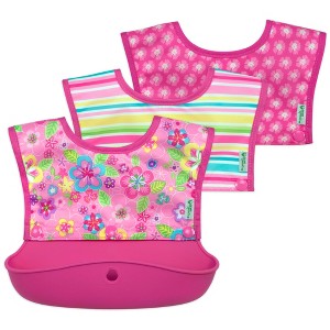 green sprouts Snap & Go Silicone Food Catcher Bib 3-in-1 Pink Flower
