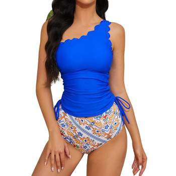 BLUEMING Two Piece Swimsuits for Women Tummy Control Tankini Bathing Suits  One Shoulder Tankini Top with Bikini Bottoms : : Clothing, Shoes 