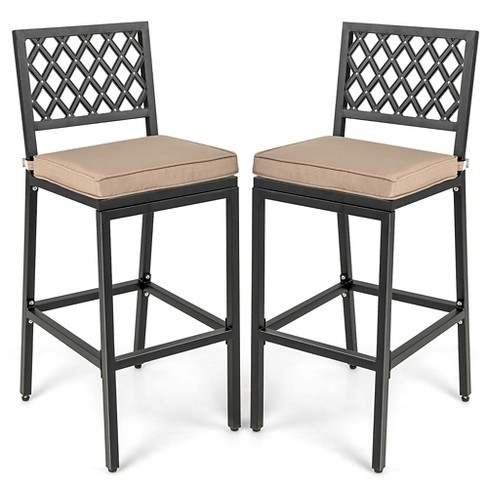 Costway Set of 2 Outdoor Bar Height Dining Chairs Patio Metal Bar Stools with Cushion