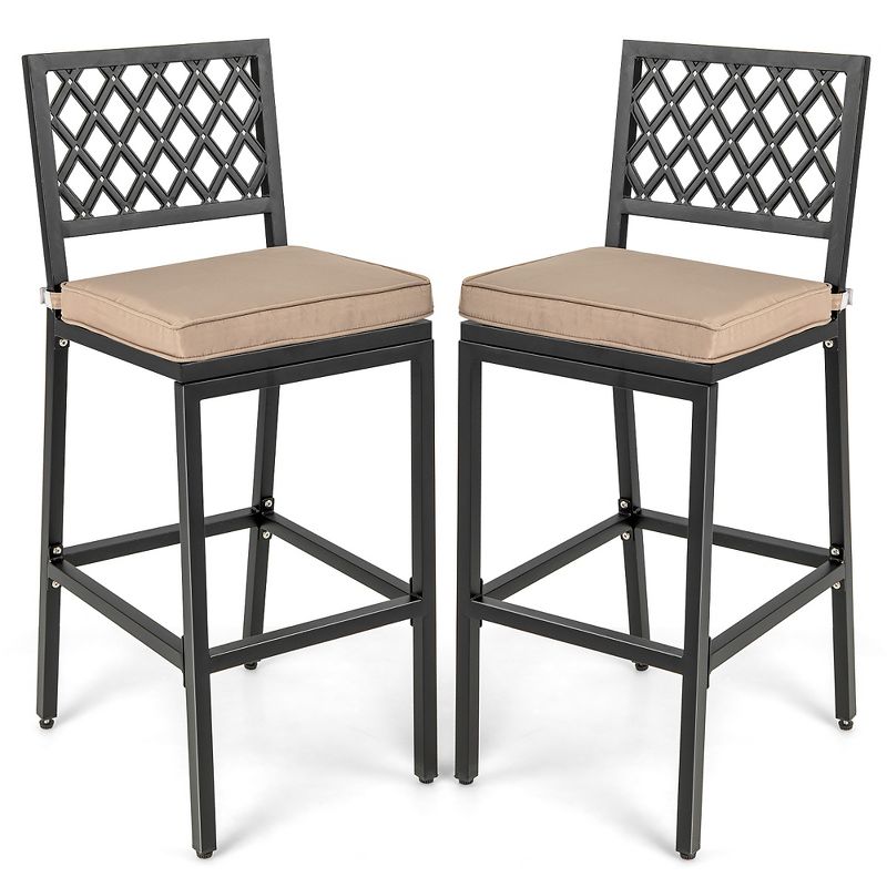 Costway Set of 2 Outdoor Bar Height Dining Chairs Patio Metal Bar Stools  with Cushion, 1 of 10