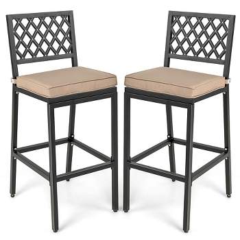 Costway Set of 2 Outdoor Bar Height Dining Chairs Patio Metal Bar Stools  with Cushion