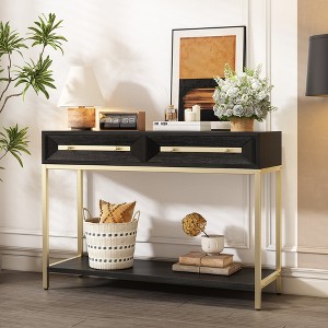 MOEPISY Entryway Table, Console Table with Two Drawers, Retro Hallway Table with Striking Geometric Design (Black) - 1 of 4