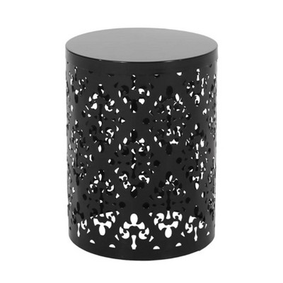 Side Table, Cylindrical End Table, Large Metal Side Table - Black Finish for Living Room/Patio