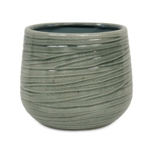 Cheung's Fairloam Round Curved Wave Lined Pattern Ceramic Pot- X-Large - Green - 1 of 4