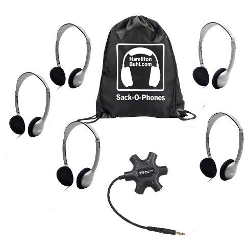 HamiltonBuhl® Galaxy™ Econo-Line of Sack-O-Phones with 5 Personal-Sized HA2  Headphones, Starfish Jackbox and Carry Bag