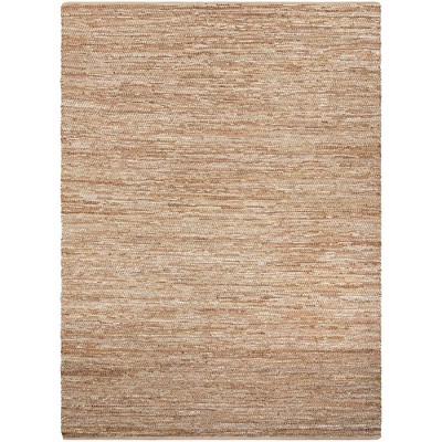 Handwoven Ivory and Brown Leather Jute 10' x 14' Area Rug