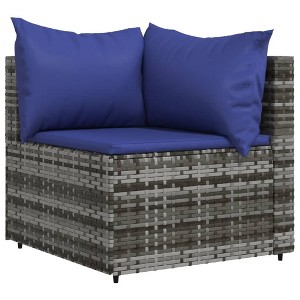 vidaXL Gray Patio Corner Sofa with Dark Blue Cushions - Weather-Resistant PE Rattan, Modular Design Adjustable Garden Outdoor Furniture, Sturdy Powder - 1 of 4