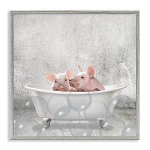 Stupell Industries Baby Piglets Bath Time Framed Giclee Art, Gray, 24" x 24" - 1 of 4