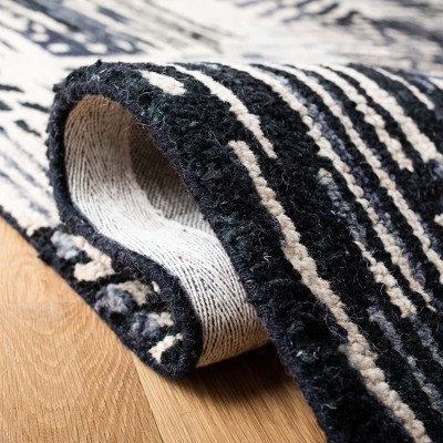 Black and Ivory 6' x 6' Square Hand-Tufted Wool Area Rug