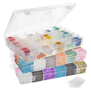 Juvale 3 Pack Bead Storage Organizer Box with 36 Grids and Removable Dividers - Plastic Container Tray for Craft and Jewelry
