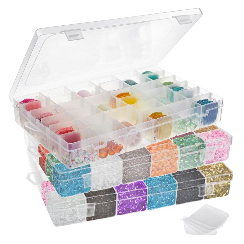 Juvale 3 Pack Bead Storage Organizer Box with 36 Grids and Removable Dividers - Plastic Container Tray for Craft and Jewelry, 1 of 10