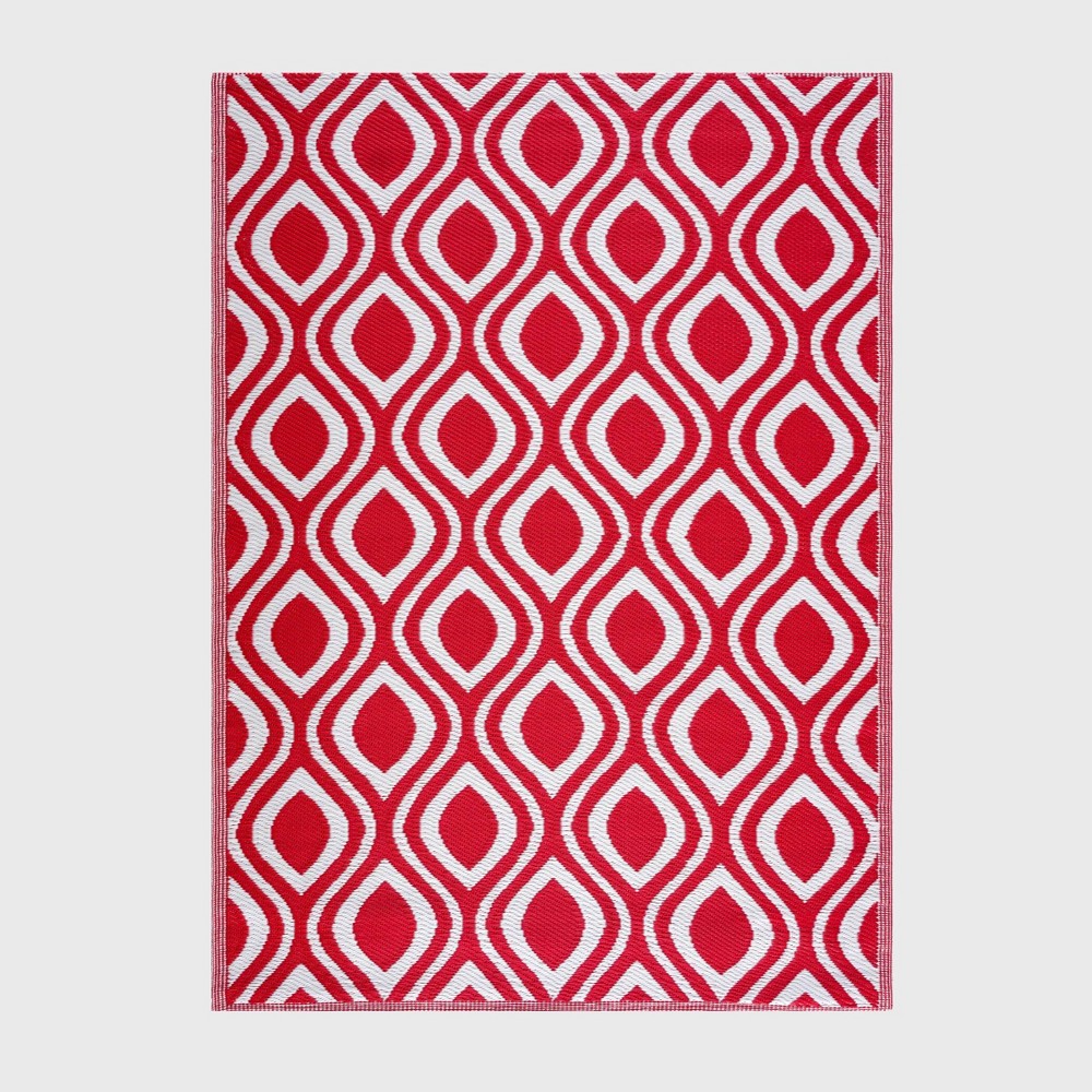 Playa Rug 5'x7' Venice Plastic Rectangle Woven Indoor Outdoor Floor Mat - Red and White: Eco-Friendly, Portable, UV & Water-Resistant