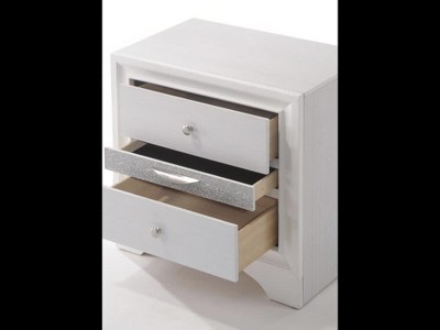 Elegant Naima 3-Drawer White Nightstand with Light Gray Trim