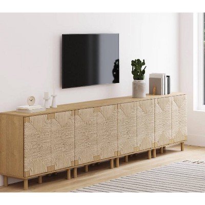 Beacon Light Brown Seagrass 4-Door Sideboard Cabinet