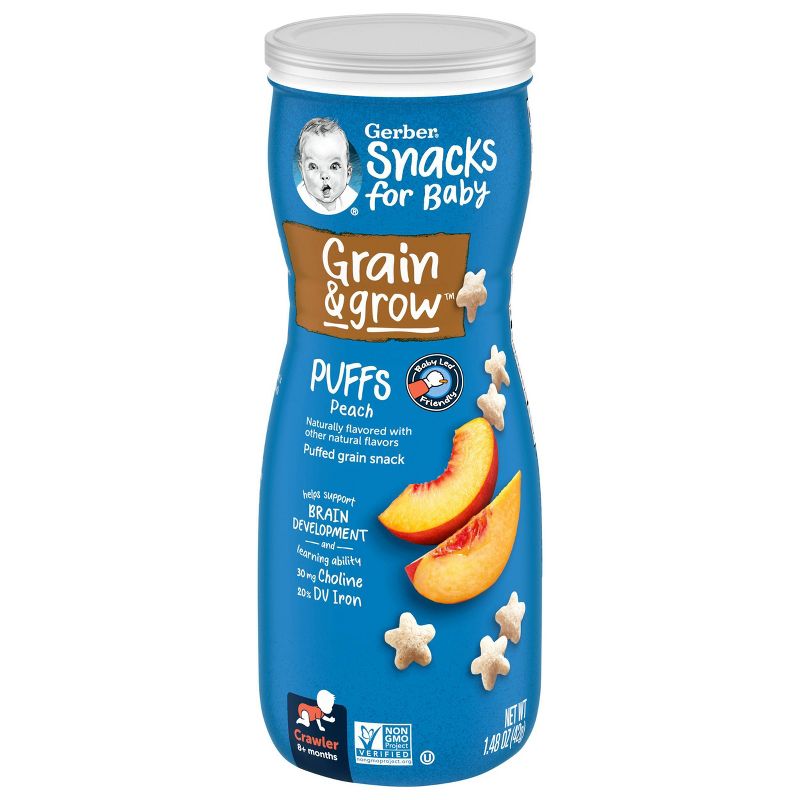Gerber Puffs Peach Cereal Baby Snacks - 1.48oz, 1 of 13