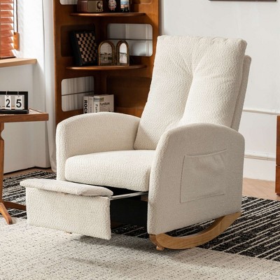 CAVINAS Polyester Glider Rocking Chair with Footrest and High Backrest,Modern Upholstered Rocking Chairs,Nursery Accent Chair for Bedroom