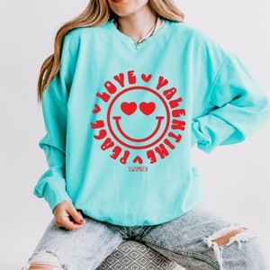 S.W.Smiley Peace Love Valentine Smiley - Women's Lightweight Garment Dyed Sweatshirt - 1 of 3