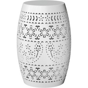Outdoor Iron Side Table, Patio End Table Anti-Rust Metal Round Drum Garden Stool Plant Stand Indoor Iron Accent Table for Patio Deck Porch Living Room - 1 of 4