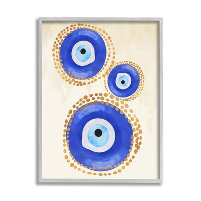 Stupell Industries Round Blue Evil Eye Pattern Lustrous Dotted Detail Black Framed Giclee Art