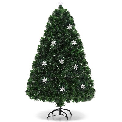 Tangkula 6'Artificial Christmas Tree Pre-Lit Multi-Color Fiber Optic w/ Snowflake