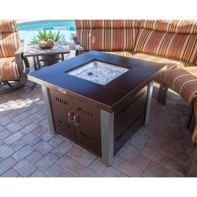 38-Inch Hammered Bronze and Stainless Steel Gas Fire Pit Table