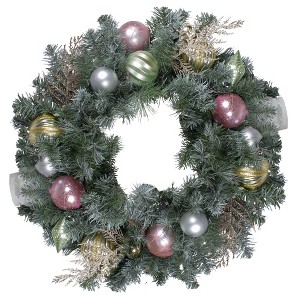 Northlight Pre-Decorated Frosted Artificial Christmas Wreath with Ornaments - 24" - Unlit - 1 of 3