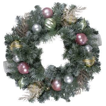 Northlight 24" Unlit Pre-Decorated Pink and Gold Ornaments Frosted Artificial Christmas Wreath