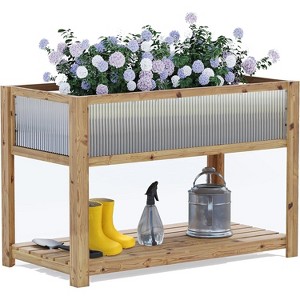 Cedar Raised Planter Box with Storage Shelf,Wooden Elevated Garden Bed with Legs,Mobile Outdoor Raised Beds for Vegetable/Flower,Backyard&Patio Use - 1 of 4