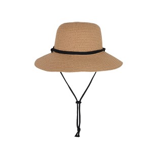 Anna-Kaci Wide Brim Straw Sun Hat with Chin Strap and Black Cord Detail for Outdoor Protection and Stylish Shade - 1 of 4