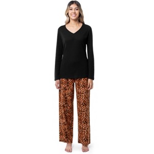 Fruit of the Loom Women's Long Sleeve V-Neck Waffle Top and Flannel Bottom Pajama Set - 1 of 4