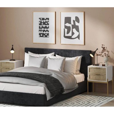 White and Gold 2-Drawer Rattan Nightstand Set