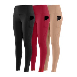 Pack of 3 High Waist Women Legging with Side Pockets , Super Soft , Durable & Breathable Body Contour Women Bottoms (SMALL _ Black , Beige & Taupe) - 1 of 4