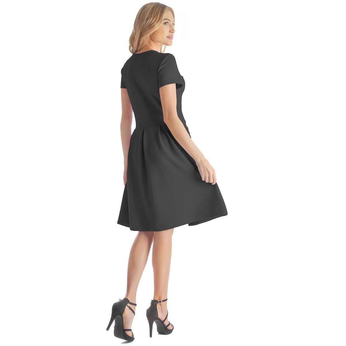 Womens Scoop Neck Short Sleeve Knee Length Pleated A-Line Pocket Dress - 24seven Comfort Apparel™ - thumbnail 3